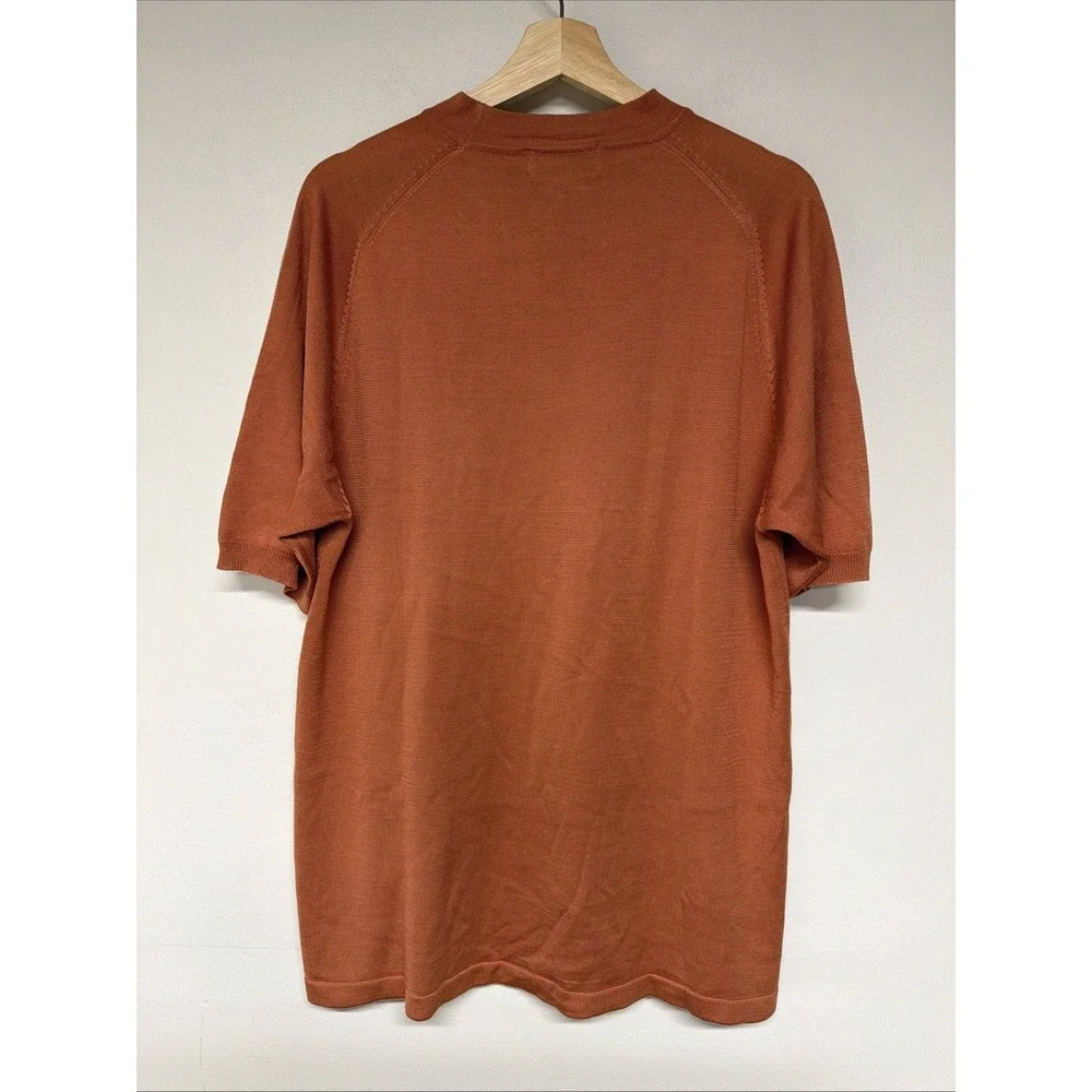 Johnston and Murphy Mens Sweater Size M Short Sleeve 100% Silk Casual Orange